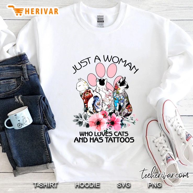 Just A Woman Who Loves Cats And Has Tattoos Floral Version Sweatshirt