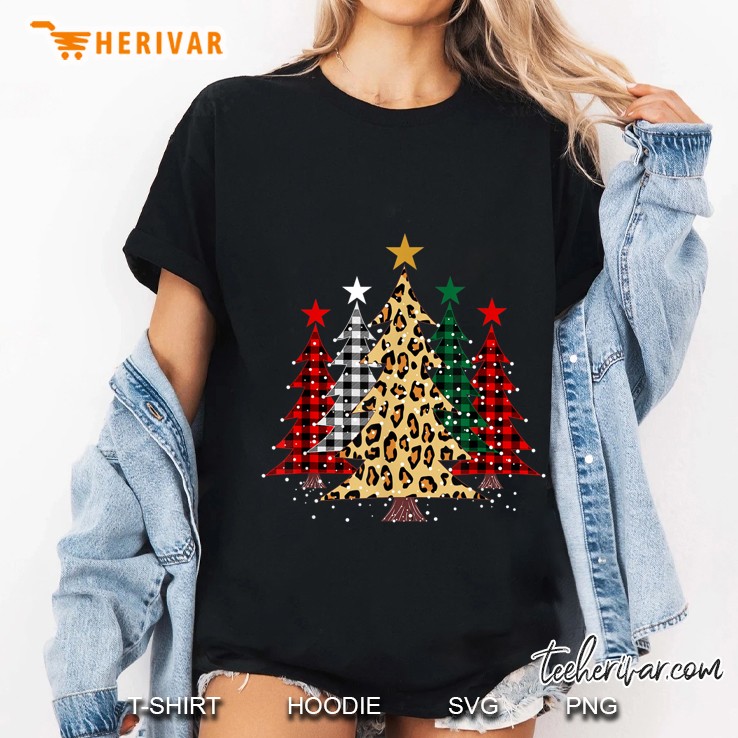 Buffalo Plaid & Leopard Christmas Trees Ladies Tee