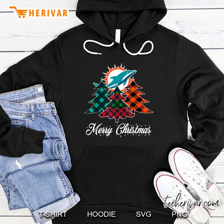 Merry Christmas Miami Dolphins Football Plaid Tree Hoodie