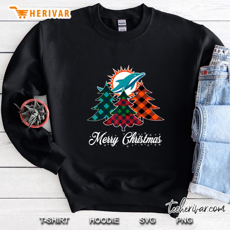 Merry Christmas Miami Dolphins Football Plaid Tree Sweatshirt