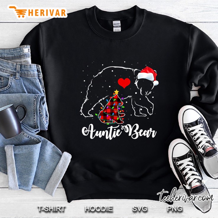 Auntie Bear Red Plaid Bear Santa Hat Christmas Lights Sweatshirt