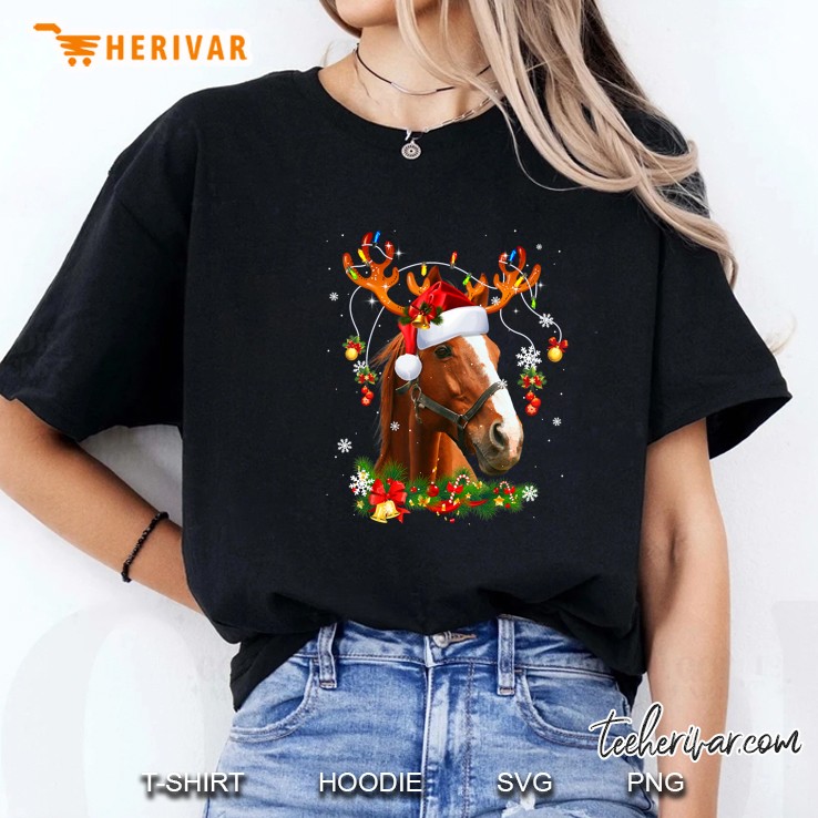 Horse Reindeer Christmas Lights Ladies Tee