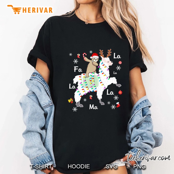 Fa La La Ma Santa Sloth Riding Llama Reindeer Christmas Ladies Tee