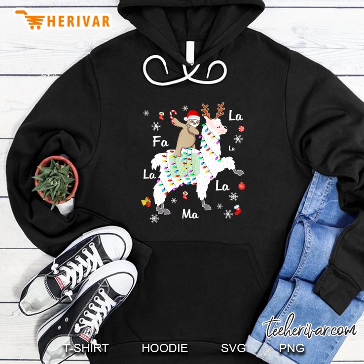 Fa La La Ma Santa Sloth Riding Llama Reindeer Christmas Hoodie