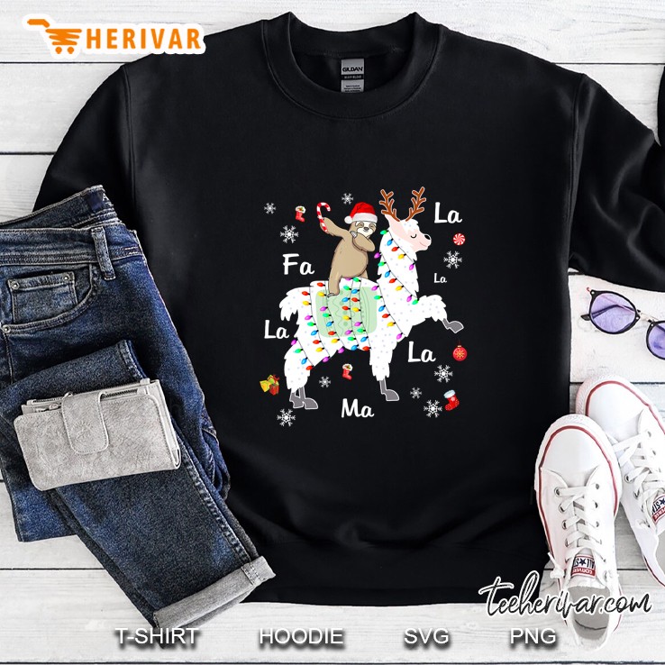 Fa La La Ma Santa Sloth Riding Llama Reindeer Christmas Sweatshirt