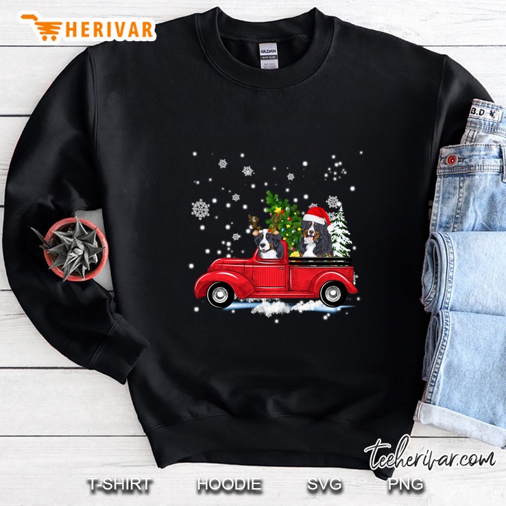 Bernese Mountain Riding Red Truck Christmas Sweatshirt