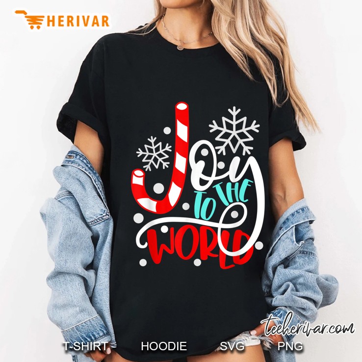 Joy To The World Candy Cane Snowflakes Christmas Ladies Tee
