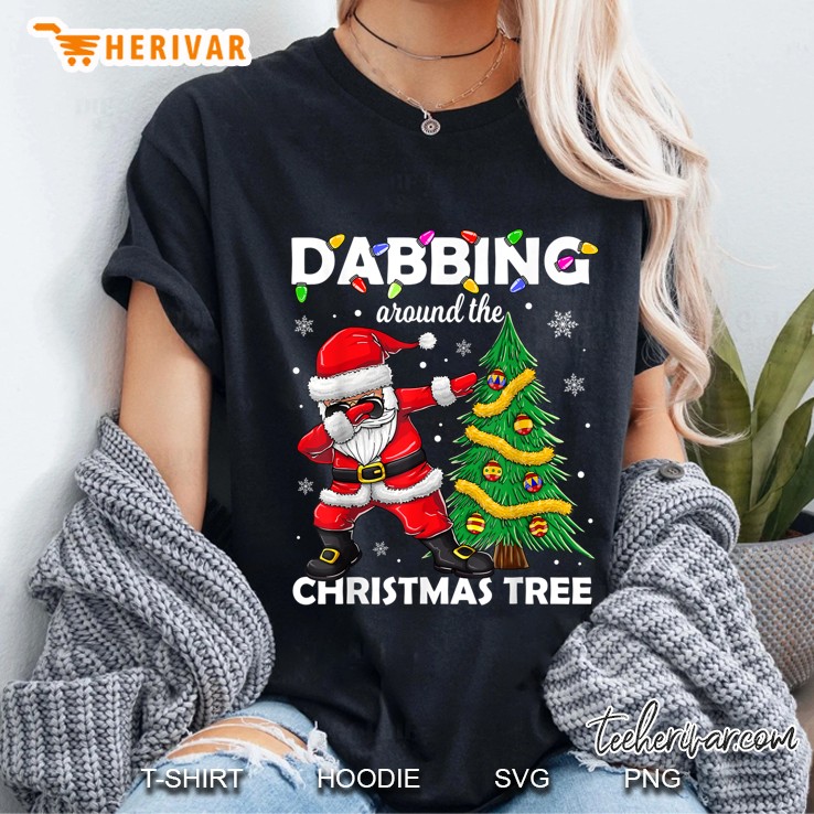 Dabbing Around The Christmas Tree Dabbing Santa Claus Ladies Tee