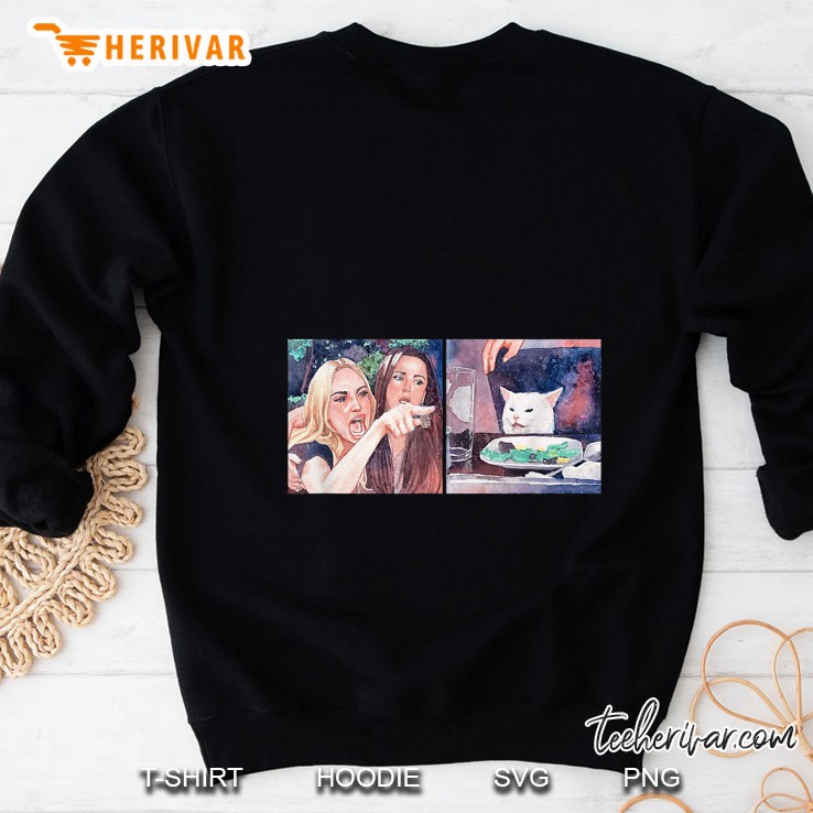 Woman Yelling At A Cat At Dinner Table Watercolor Painting Version Sweatshirt