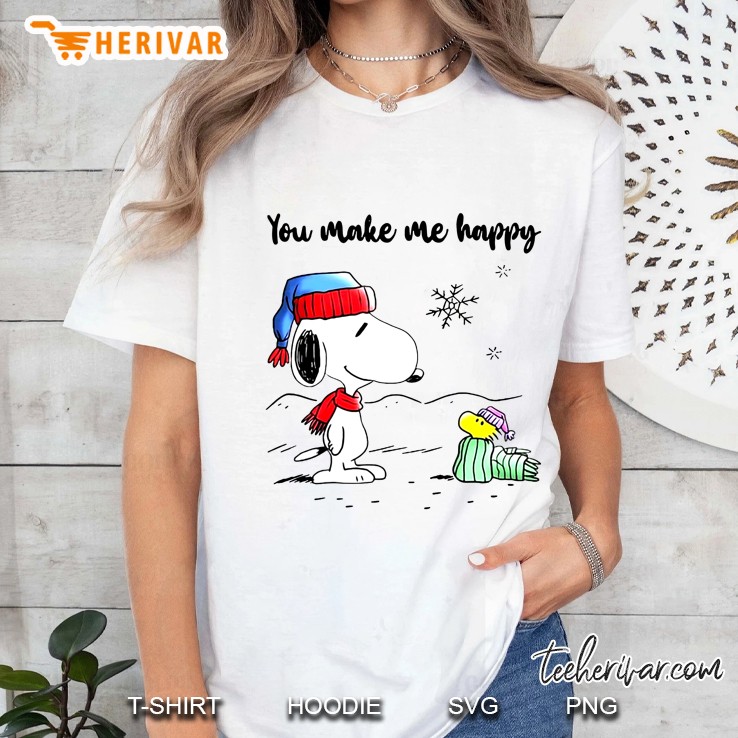 You Make Me Happy Snoopy And Woodstock Christmas Vesrion Ladies Tee