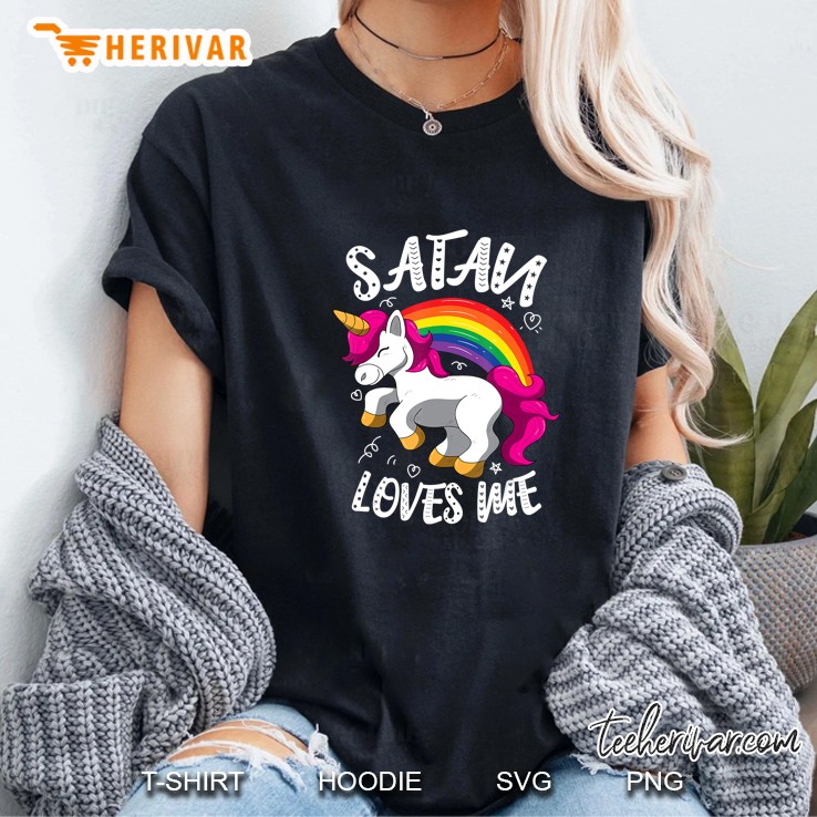 Satan Loves Me Rainbow Unicorn Version Ladies Tee