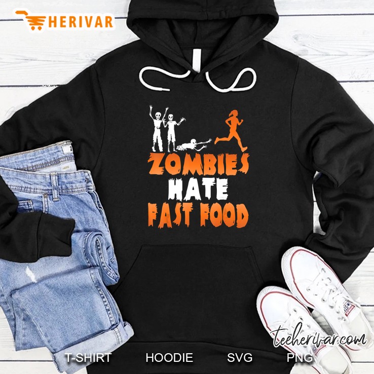 Zombies Hate Fast Food Running Girl Black Version Hoodie