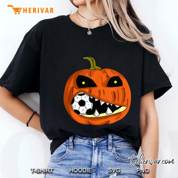 Pumpkin Eat Soccer Ball Football Halloween Ladies Tee
