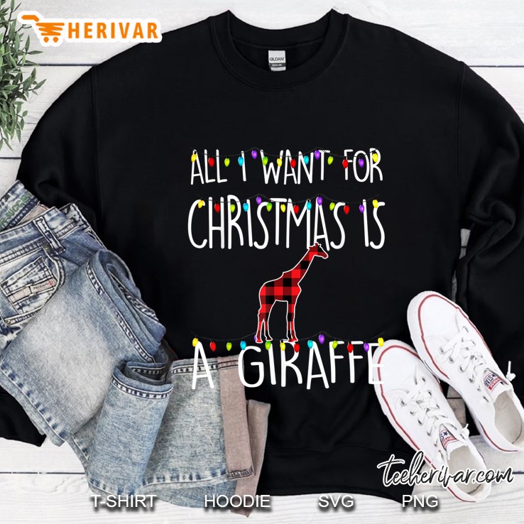 All I Want For Christmas Is A Giraffe Plaid Christmas Lights Sweatshirt