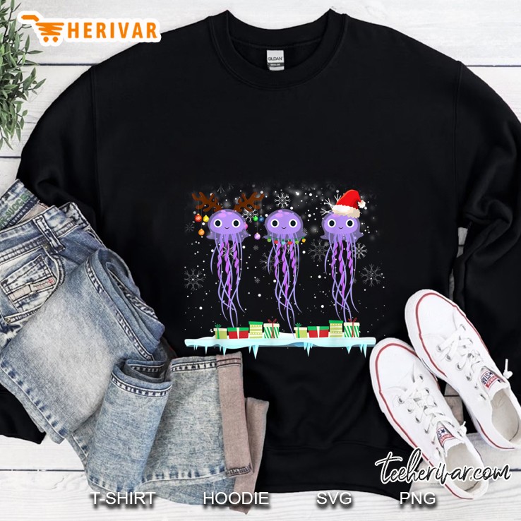 Jellyfish Santa Hat Reindeer Christmas Lights Sweatshirt