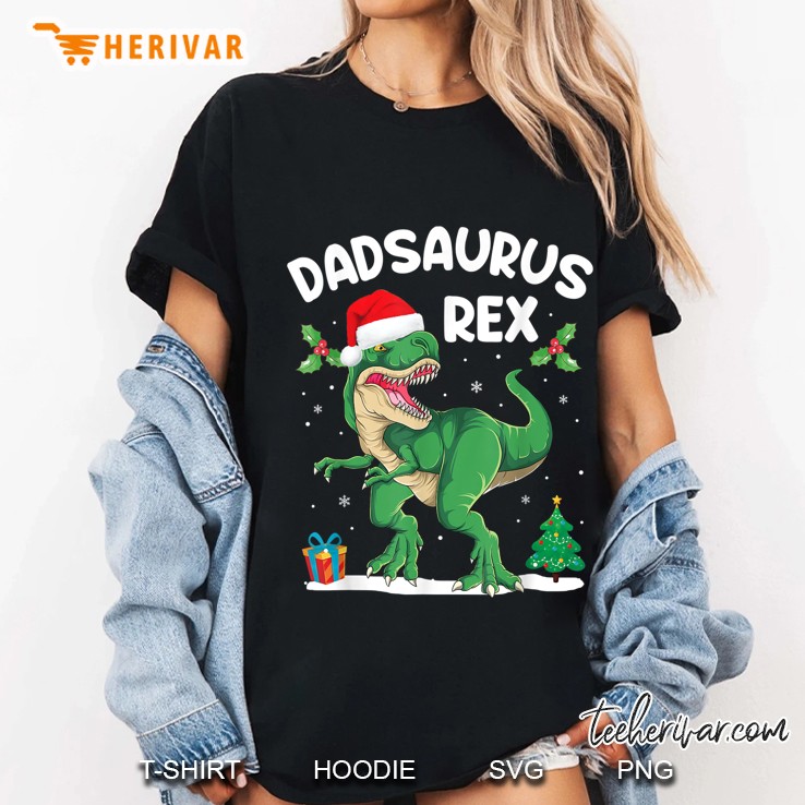 Dadsaurus Rex T-Rex Santa’s Hat Snowflakes Christmas Version2 Ladies Tee