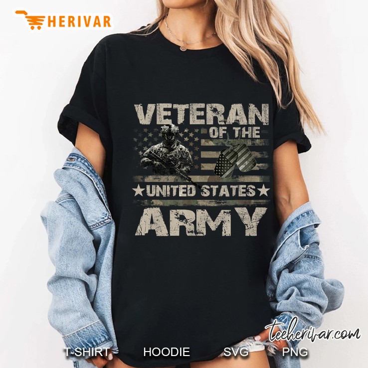 Veteran Of The United States Army American Flag Dogtag Version Ladies Tee