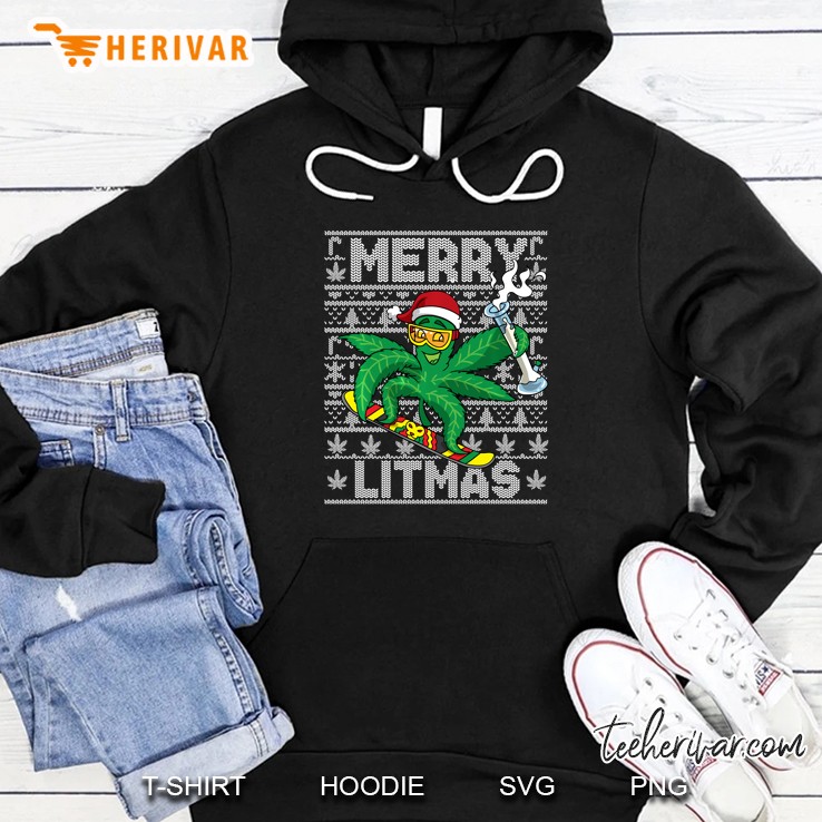 Merry Litmas Marijuana Snowboarding Christmas Hoodie