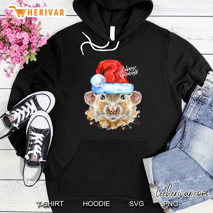 Happy Holidays Rat Santa Hat Christmas Hoodie