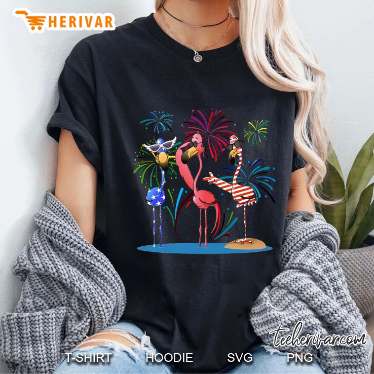 Independence Day Flamingo With Firework Version Ladies Tee