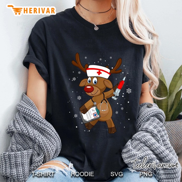 Medical Scrub Top Reindeer Nurse Stethoscope Christmas Ladies Tee