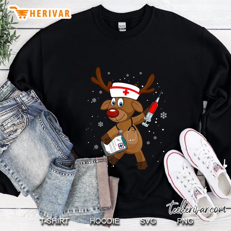 Medical Scrub Top Reindeer Nurse Stethoscope Christmas Sweatshirt