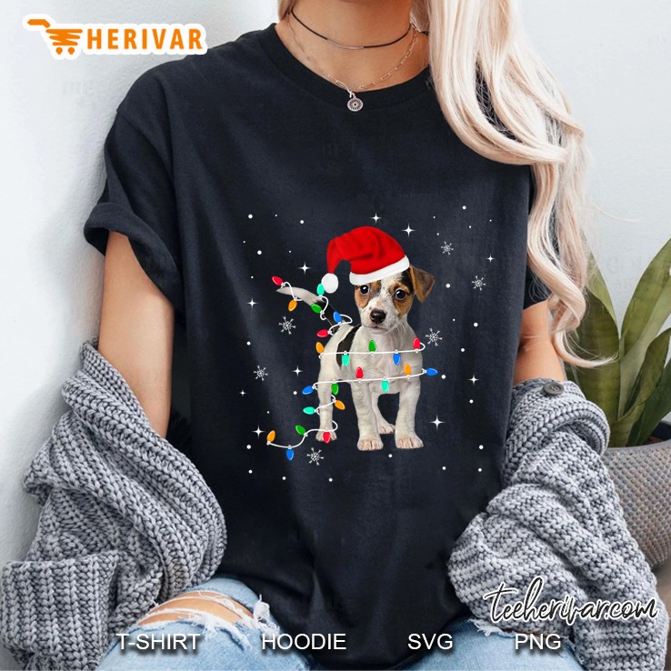 Jack Russell Terrier Santa Hat Christmas Light Ladies Tee