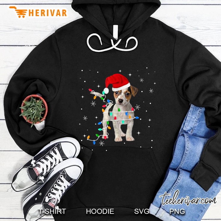 Jack Russell Terrier Santa Hat Christmas Light Hoodie