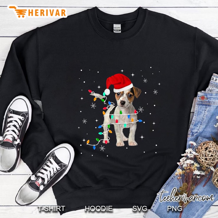 Jack Russell Terrier Santa Hat Christmas Light Sweatshirt