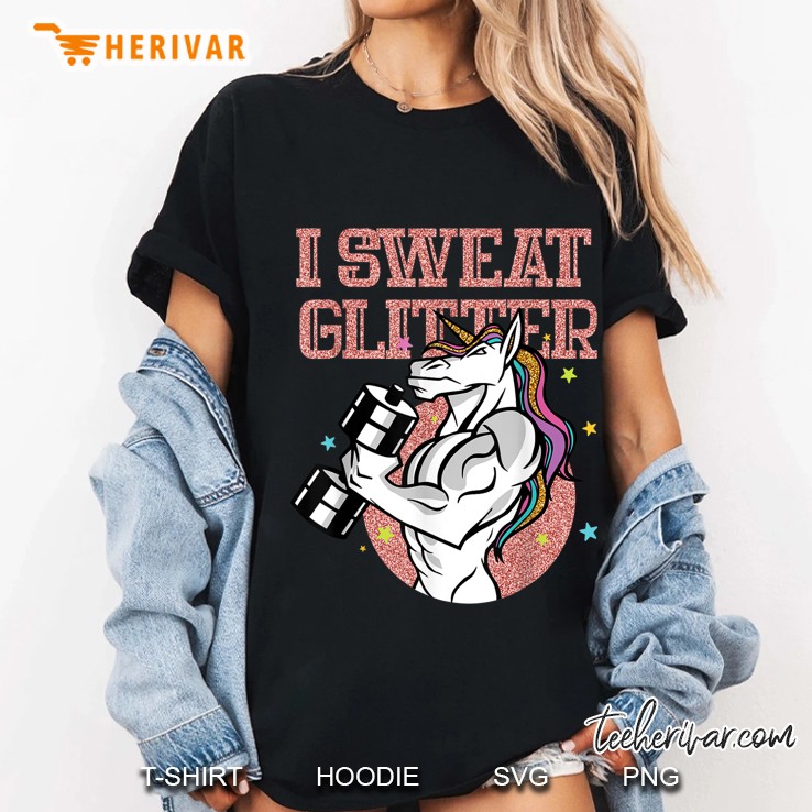 I Sweat Glitter Muscular Workout Unicorn Ladies Tee