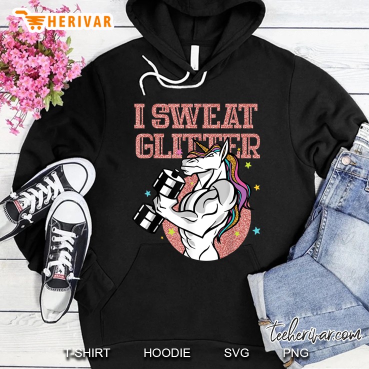 I Sweat Glitter Muscular Workout Unicorn Hoodie