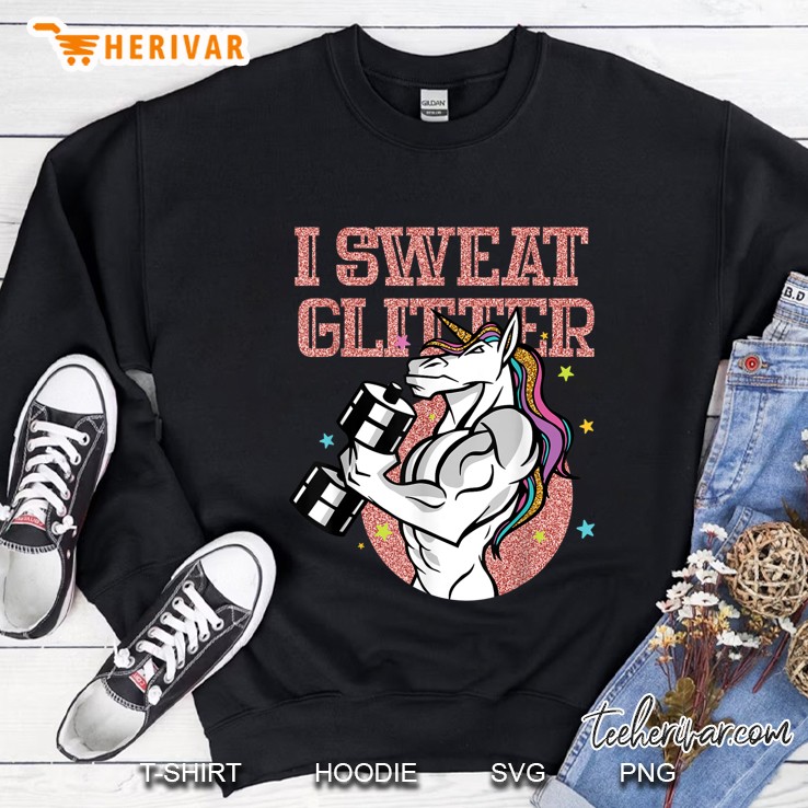 I Sweat Glitter Muscular Workout Unicorn Sweatshirt
