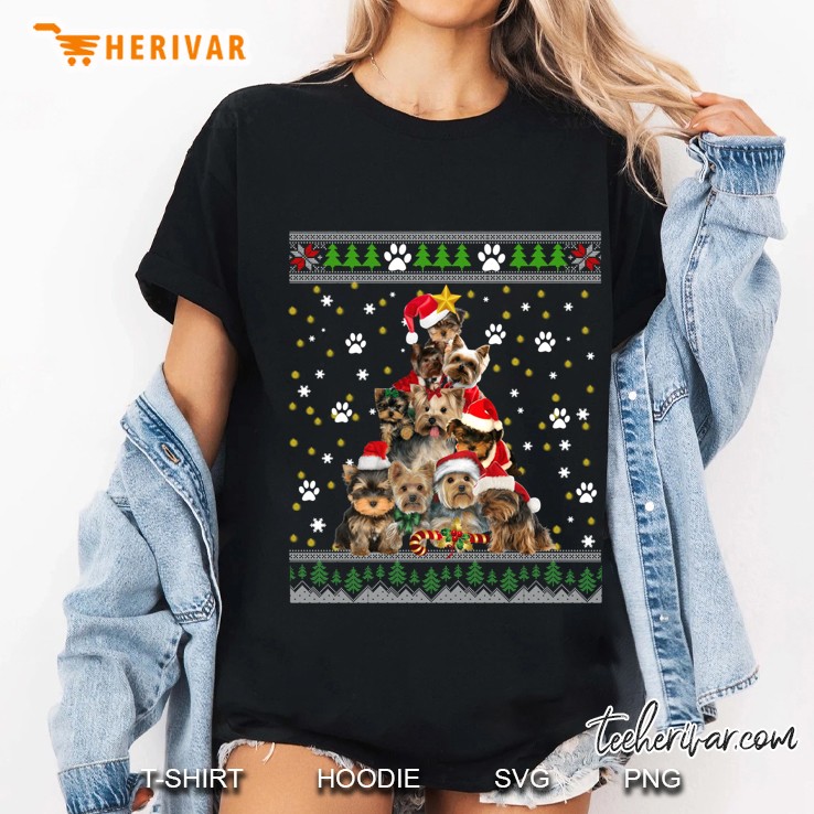 Yorkshire Terrier Christmas Tree Snowflakes Paw Ladies Tee