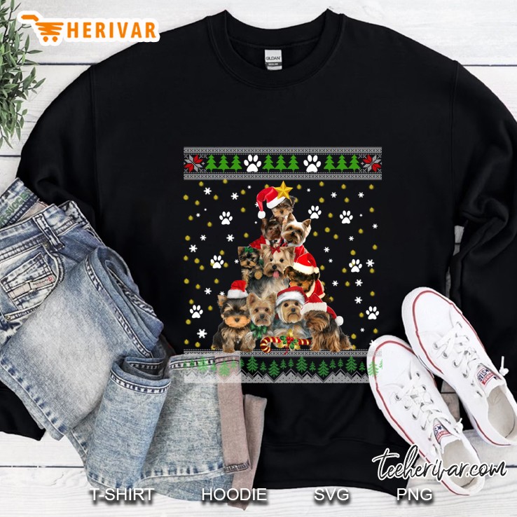 Yorkshire Terrier Christmas Tree Snowflakes Paw Sweatshirt
