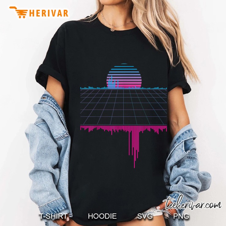 Cyberpunk Outrun Synthwave Vaporwave Sunset Music Ladies Tee
