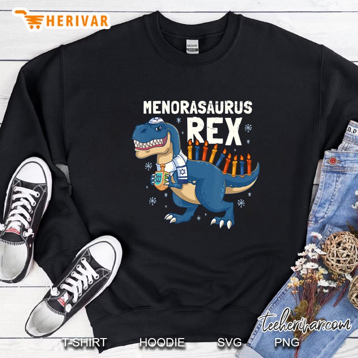 Menorasaurus Rex Hanukkah T-Rex White Version Sweatshirt