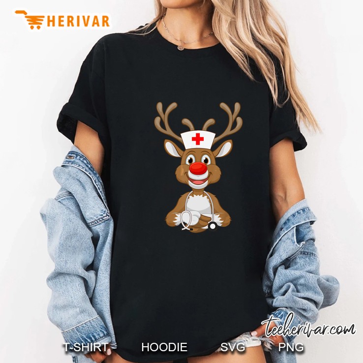 Scrub Top Reindeer Scrubs Rubber Gloves Nurses Christmas Ladies Tee