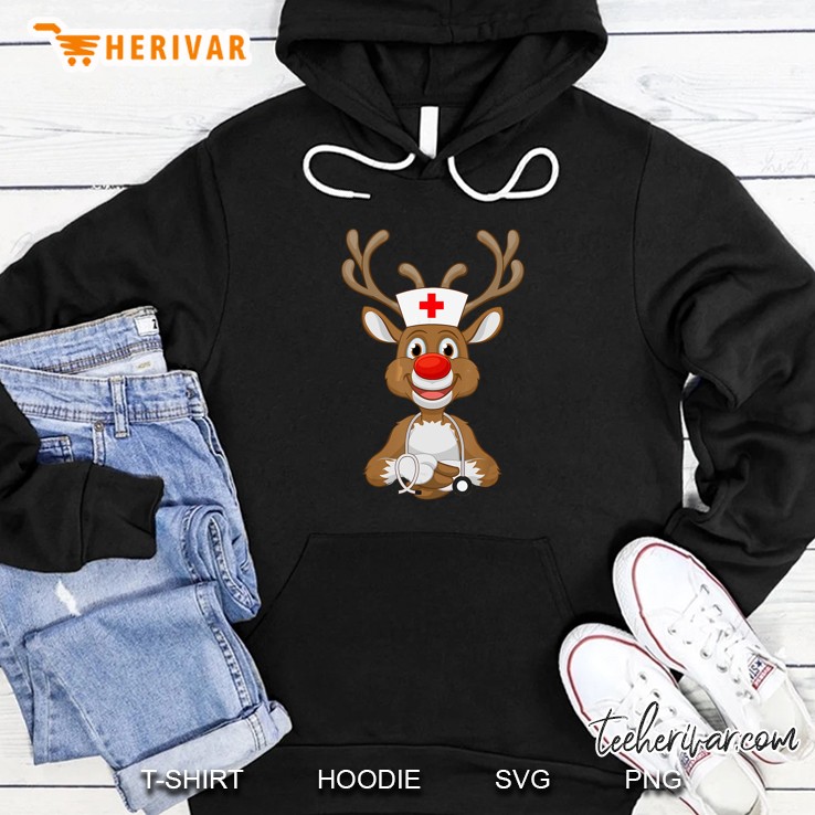 Scrub Top Reindeer Scrubs Rubber Gloves Nurses Christmas Hoodie