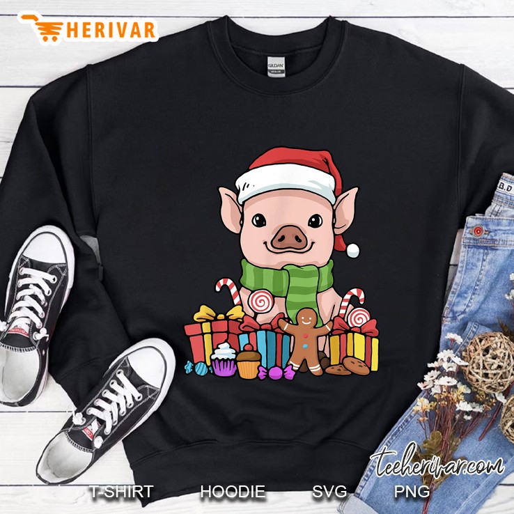 Pig Santa Hat Gingerbread Candy Cane Gifts Christmas Sweatshirt