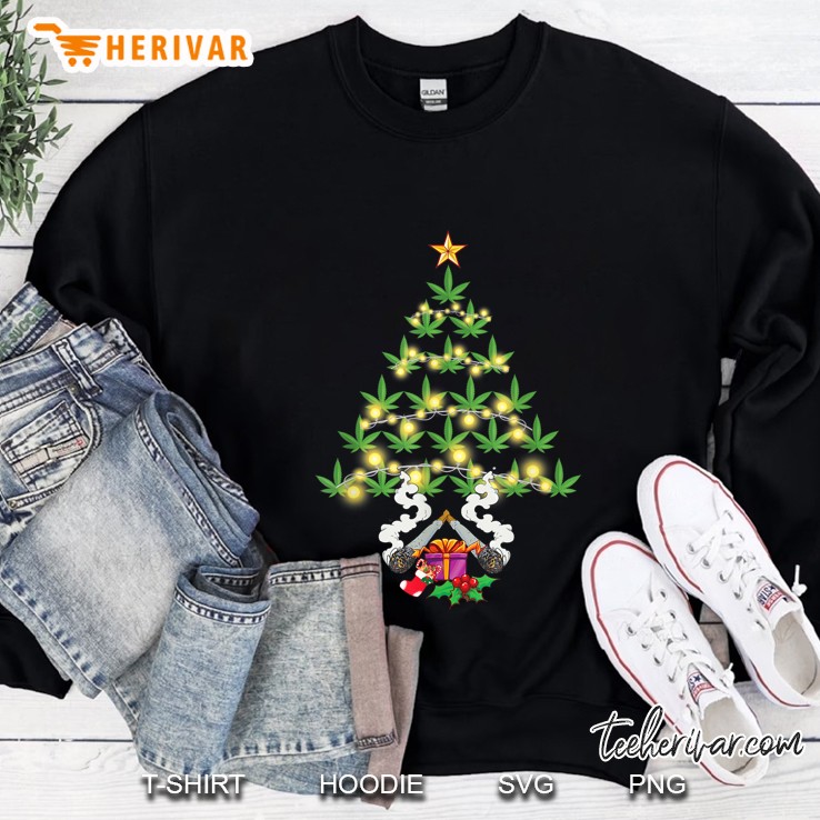 Cannabis Christmas Marijuana Weed Leaf Light Up Tree Sweatshirt