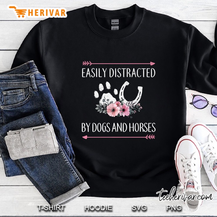 Easily Distracted By Dogs And Horses Floral Version Sweatshirt