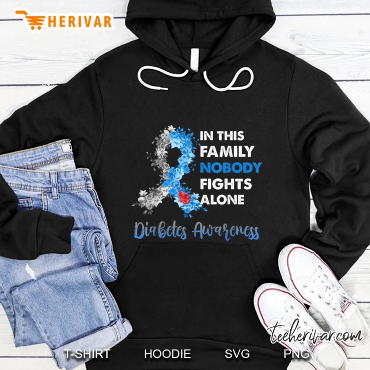 In This Family Nobody Fights Alone Diabetes Awareness Floral Ribbon Version Hoodie