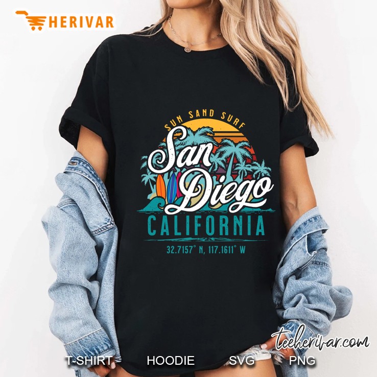 Sun Sand Surf San Diego California Vintage Version Ladies Tee