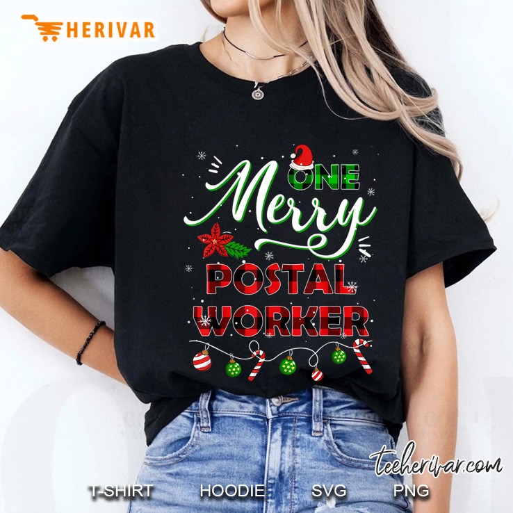 One Merry Postal Worker Plaid Christmas Ladies Tee