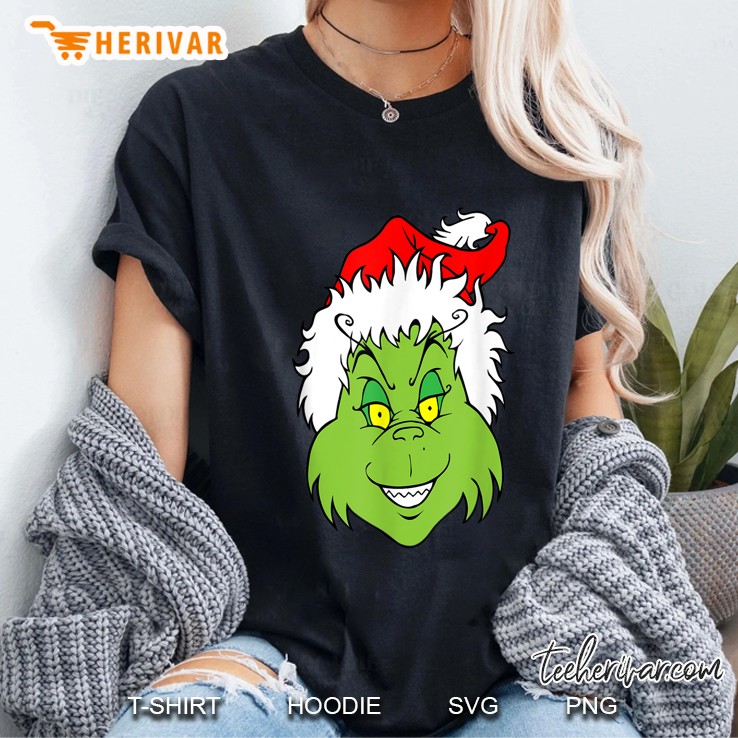 Grinch Smile Santa Hat Christmas Ladies Tee