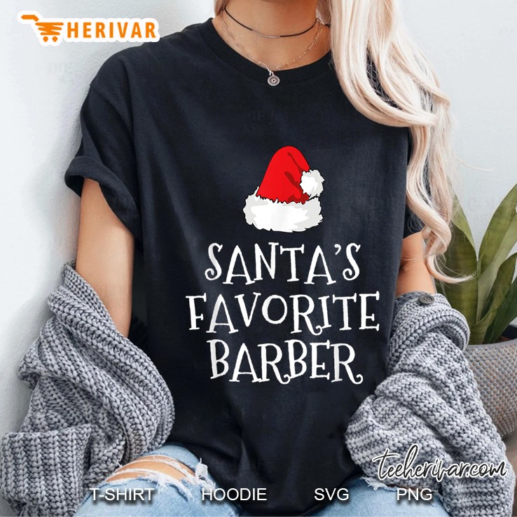 Santa’s Favorite Barber Santa Hat Christmas Ladies Tee
