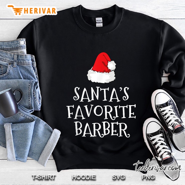 Santa’s Favorite Barber Santa Hat Christmas Sweatshirt