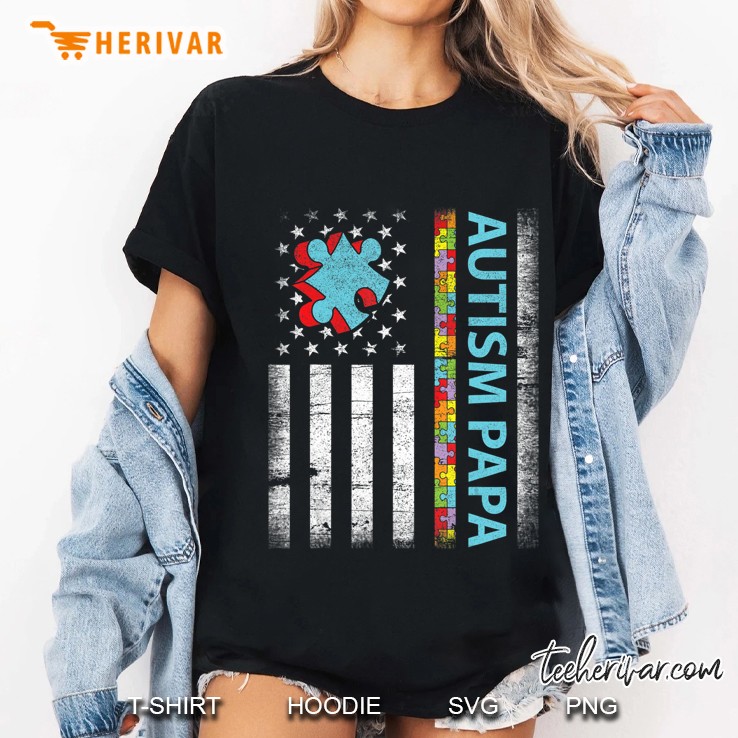 Autism Papa American Flag Version Ladies Tee
