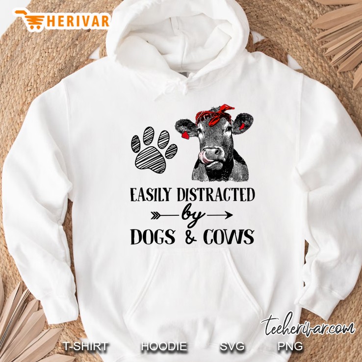 Easily Distracted By Dogs & Cows Paw Dog Bandana Cow Version Hoodie