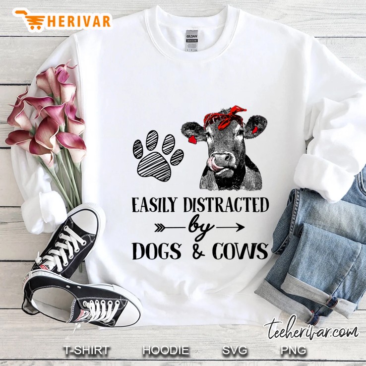 Easily Distracted By Dogs & Cows Paw Dog Bandana Cow Version Sweatshirt
